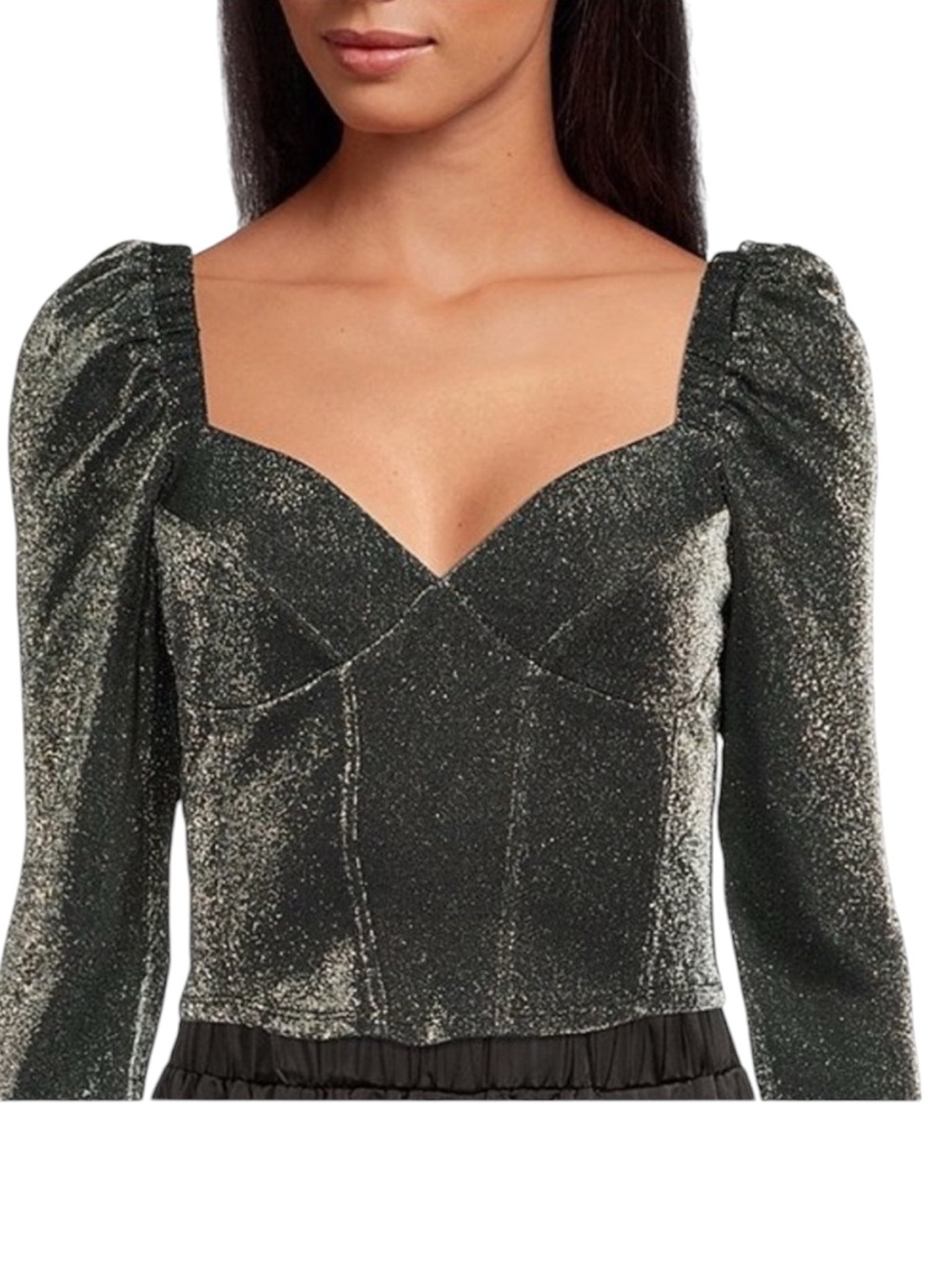 Gianni Bini Metallic Sweetheart Neck Long Sleeve Square Back Top